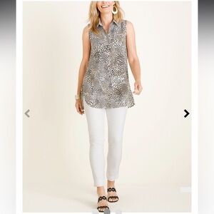 Chico’s No-Iron Linen Sleeveless Animal-Print Tunic size (M/10)